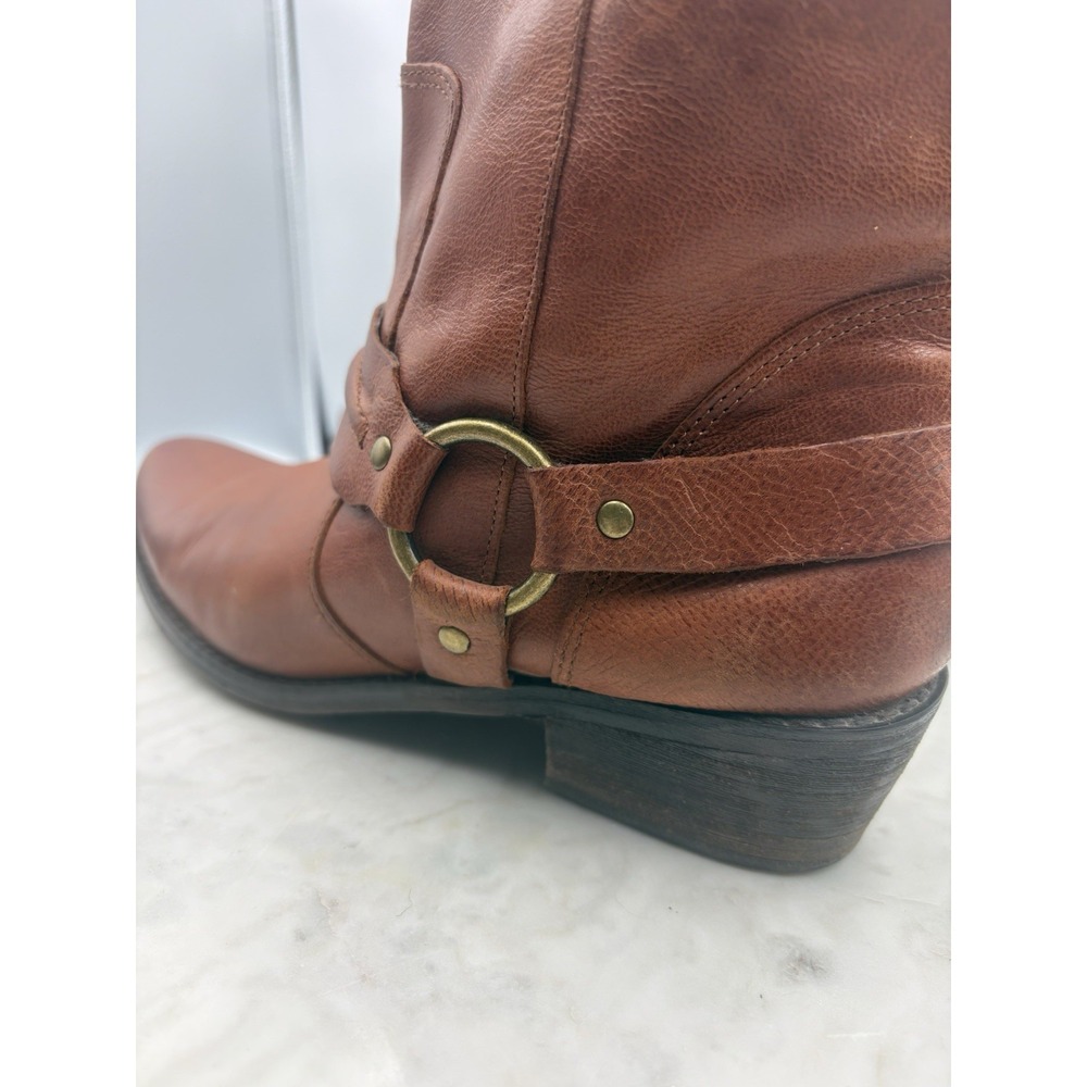 Franco Sarto Leather Boots Wade Brown Harness Western Mid Calf Womens 8 Boho EUC - Picture 2 of 12